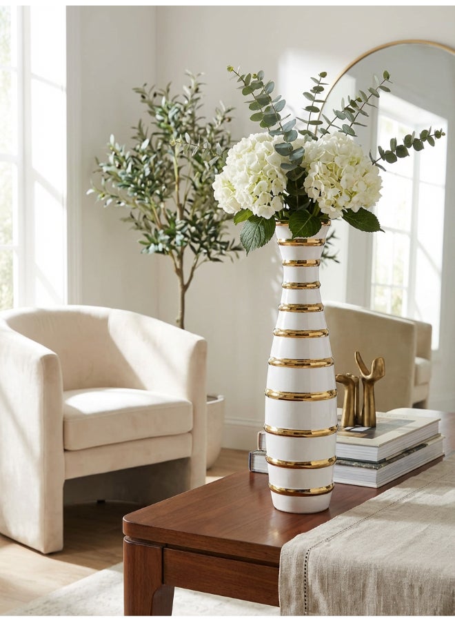 ايست من نون Ceramic Vase for Floral Decorative arrangement, Ht-44 cm |  Gold White Color | Ribbed Rays Design | Size -10.5x10.5x44 cm | Perfect for decorativing your living room, Ideal for decorating coffee table, dinning table, console table or any office or living space - Image 3